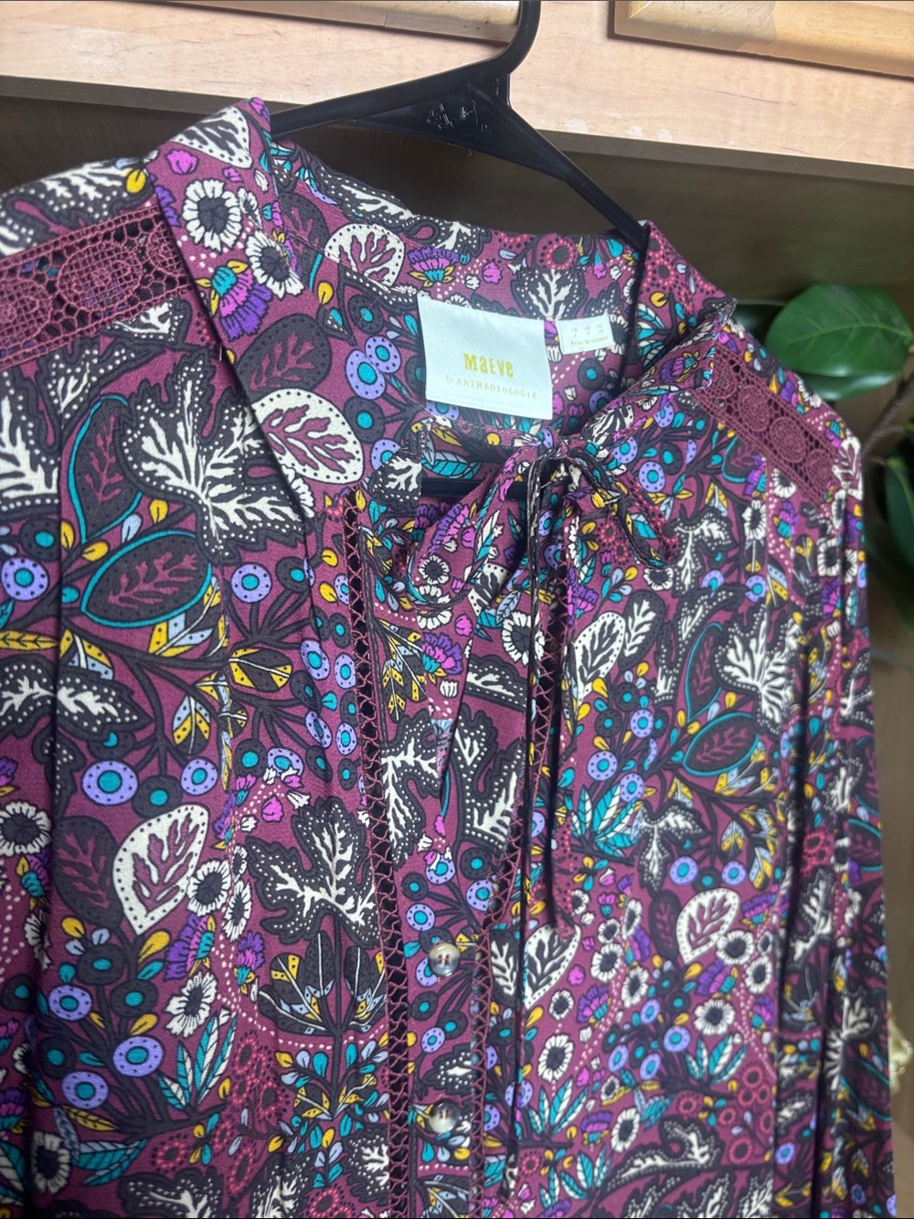 Anthropologie Purple Multicolor Floral Button-Front Blouse - Picture 9 of 10